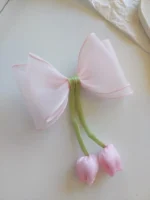 پاپیون حریر لاله آویزدار گیره فرانسوی - Image 9