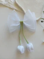 پاپیون حریر لاله آویزدار گیره فرانسوی - Image 7
