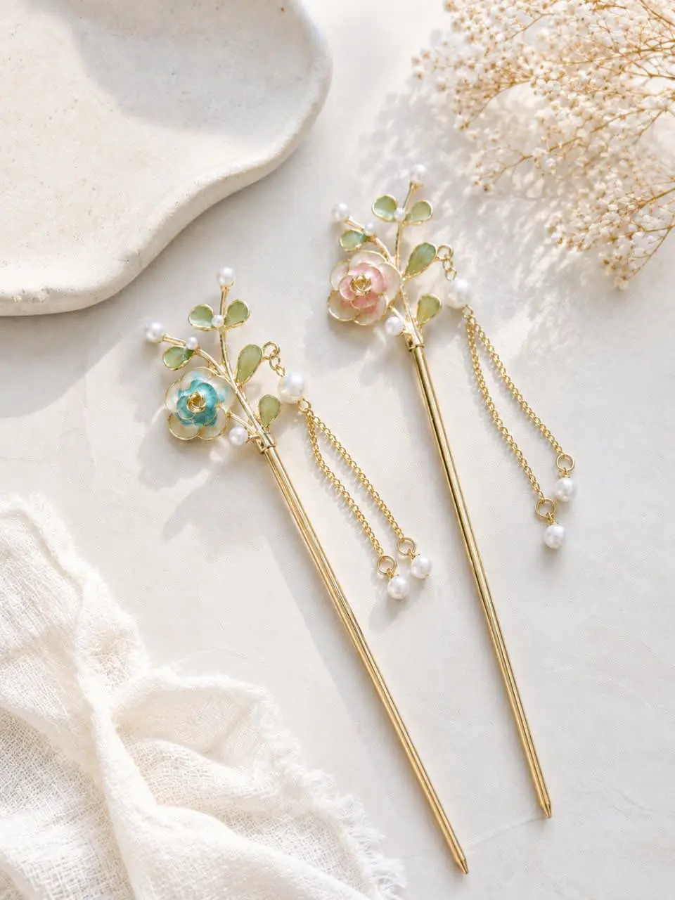 Kanzashi colored ceramic rose (1) کانزاشی گل رز رنگی سرامیکی - Image 1