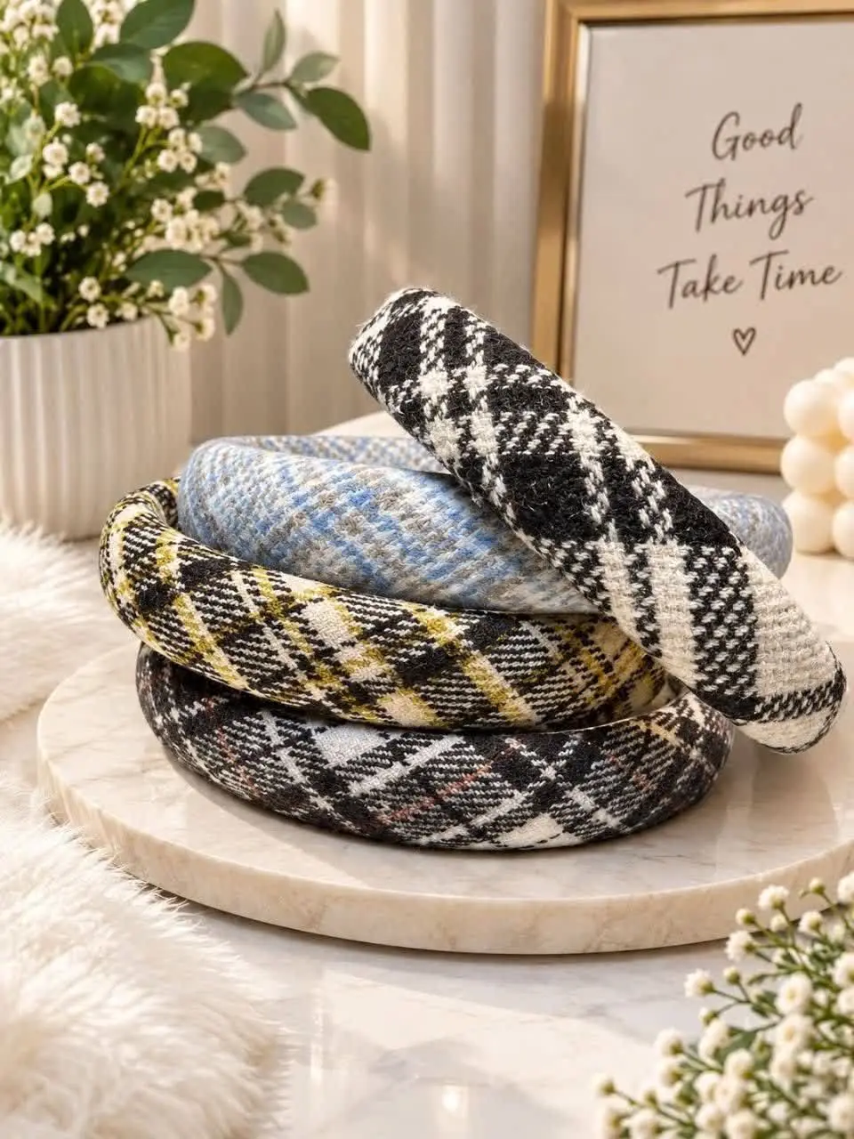 Checkered Plush Headband (5) تل پشمی چارخونه - تصویر 1
